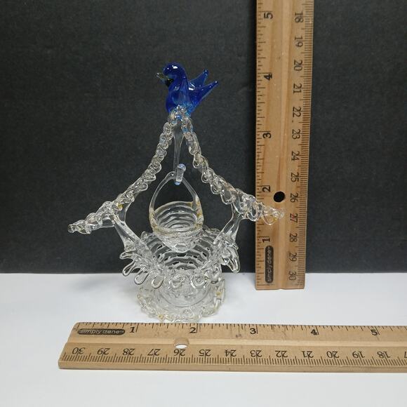 Hand Blown Spun Art Glass Mini Bluebird on top of Well Mini 4" Figurine - Picture 9 of 9